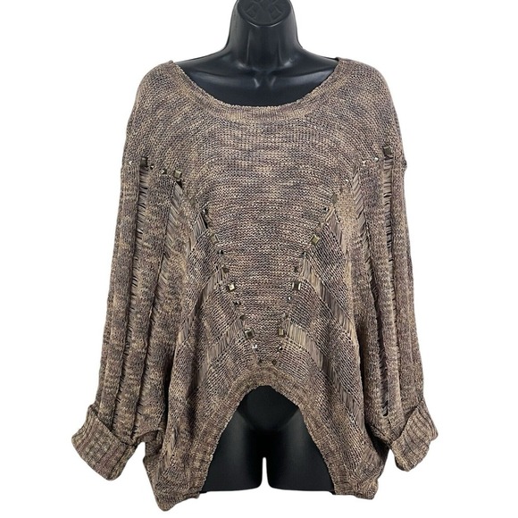 Pretty Angel studed linen blend ribbon knit batwing pullover oversized sz M new - Picture 1 of 8